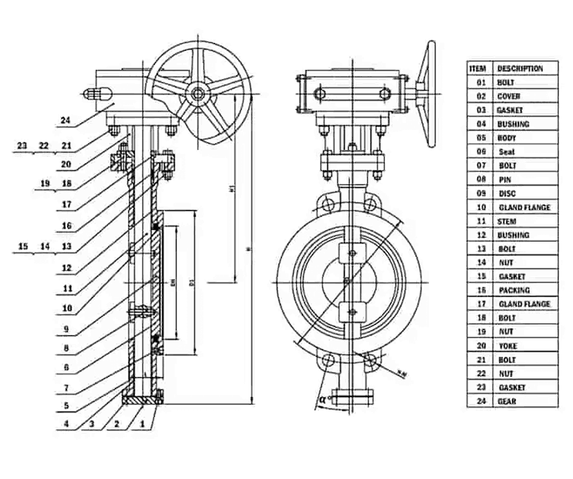 Double Off Set Disc Butterfly Valve Component Name